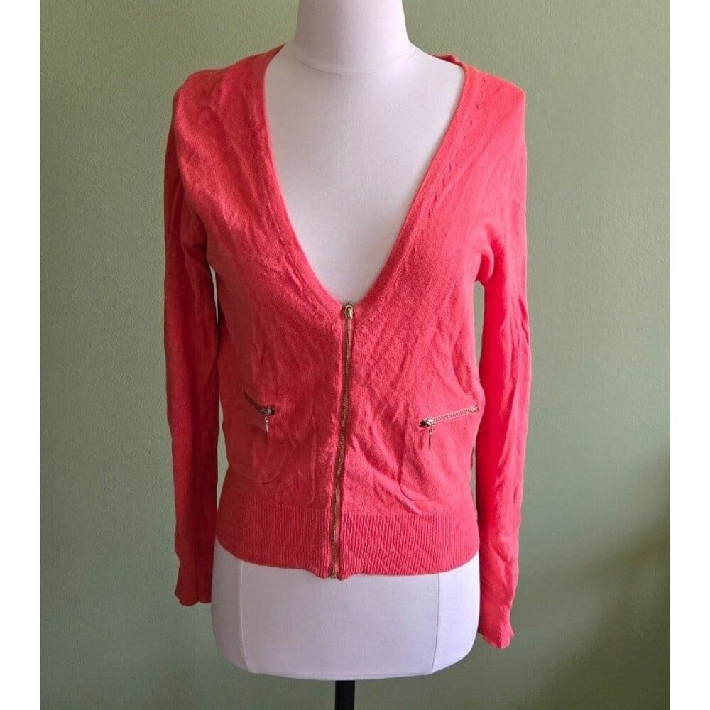 Forever 21 Orange Zip Up Cardigan Sweater Size Medium